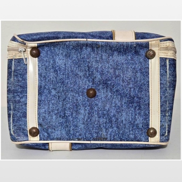 VTG Brunswick Bowling Bag Unisex Blue & White Stripe Handles Metal Rack - Picture 9 of 16